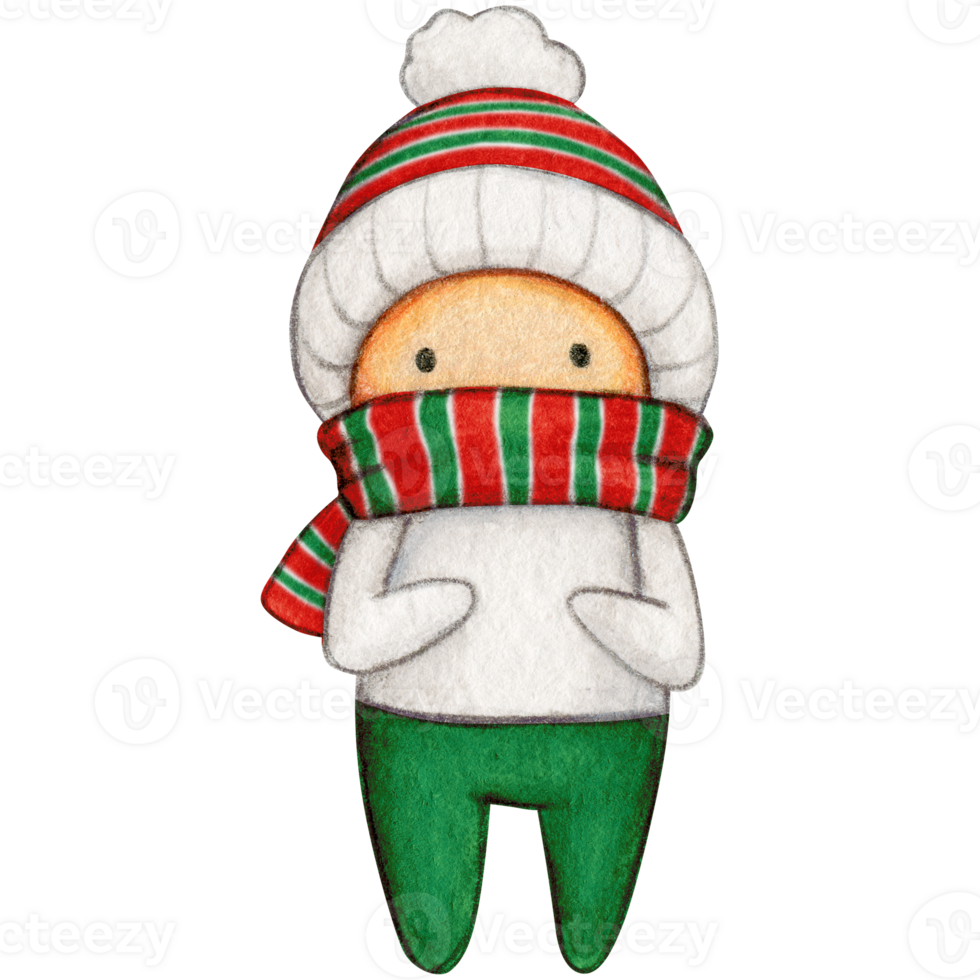 Watercolor hand drawn cute winter character png