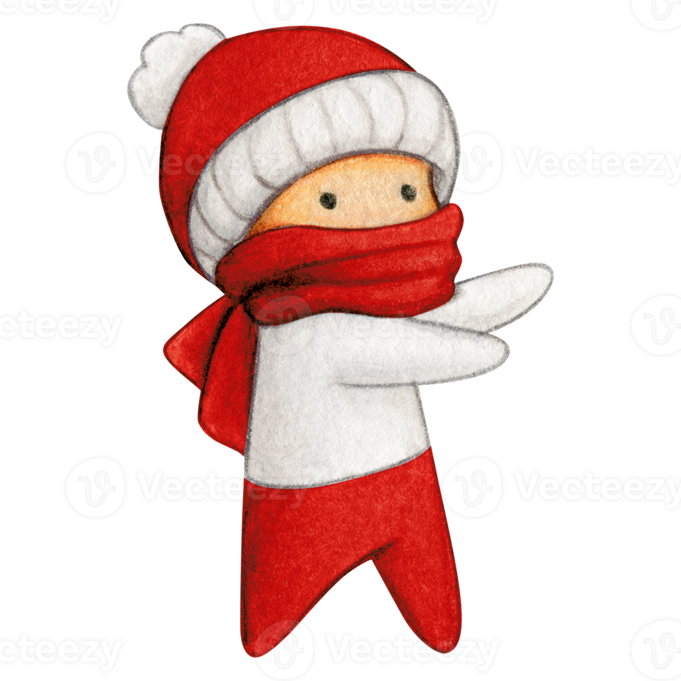 Watercolor hand drawn cute winter character png