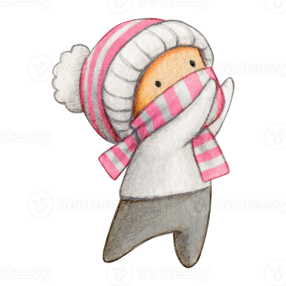 Watercolor hand drawn cute winter character png