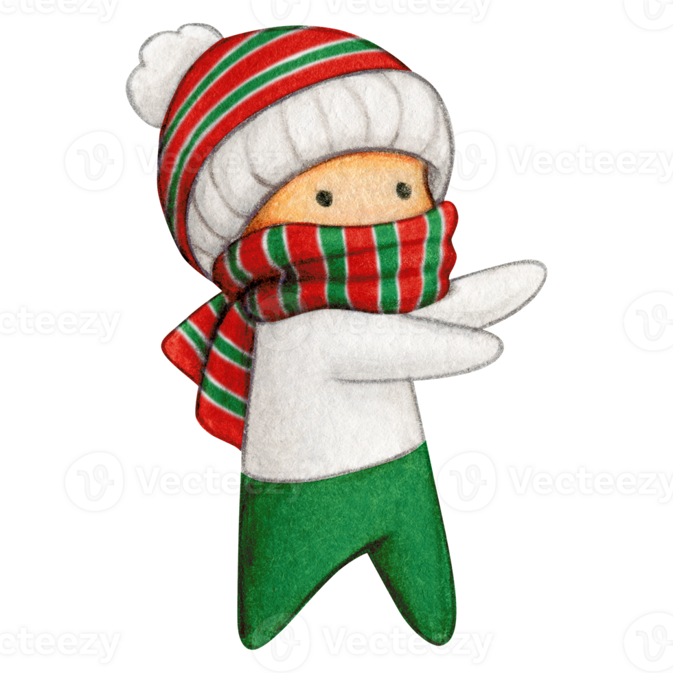 Watercolor hand drawn cute winter character png