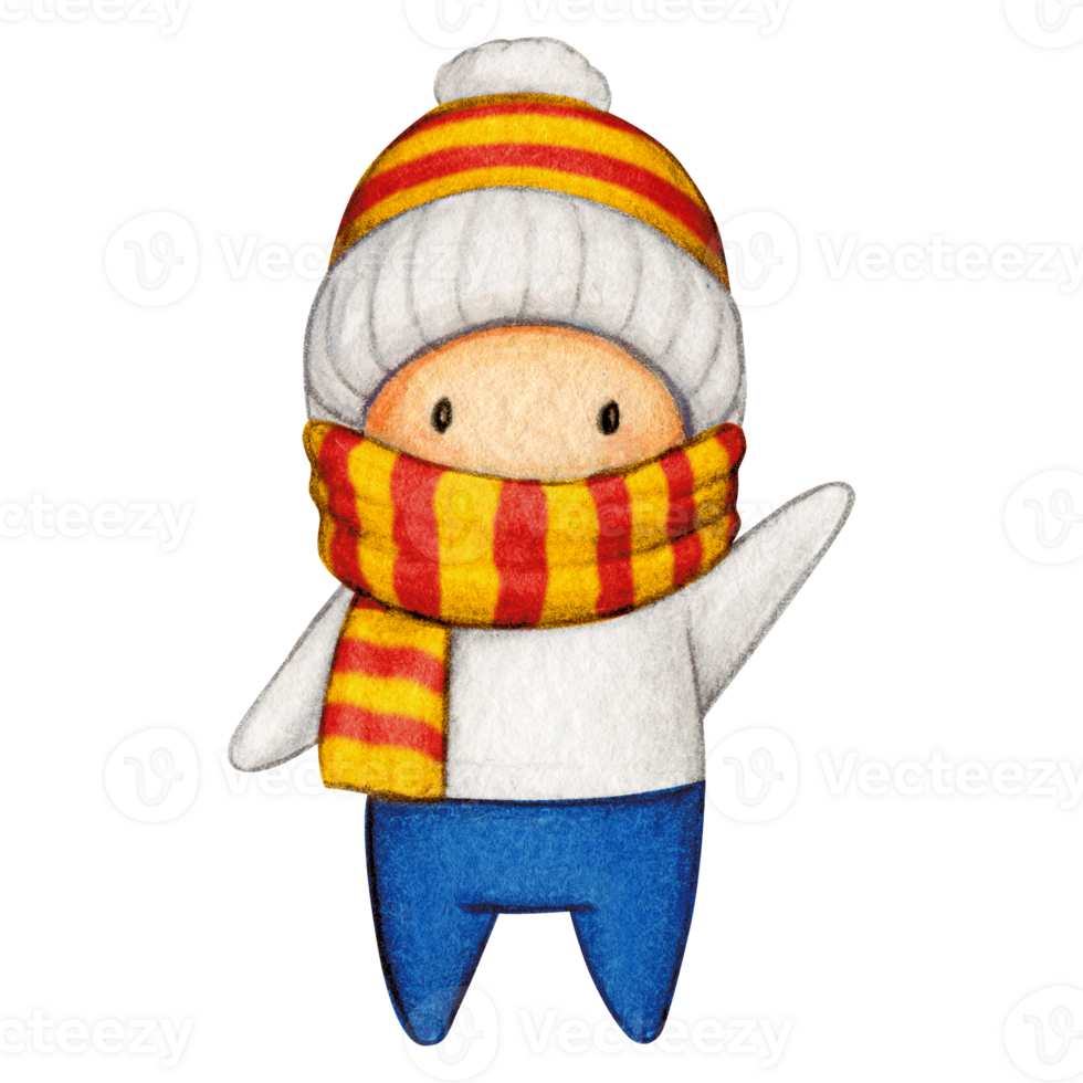 Watercolor hand drawn cute winter character png