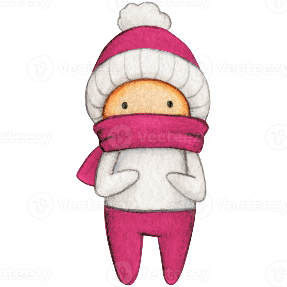 Watercolor hand drawn cute winter character png