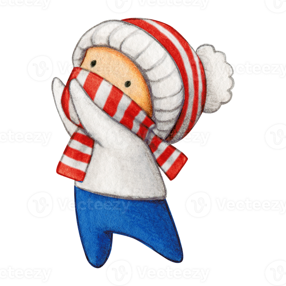 Watercolor hand drawn cute winter character png