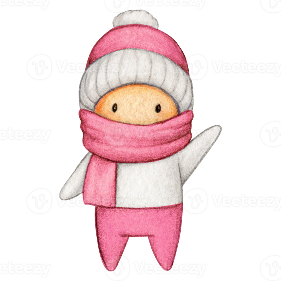 Watercolor hand drawn cute winter character png