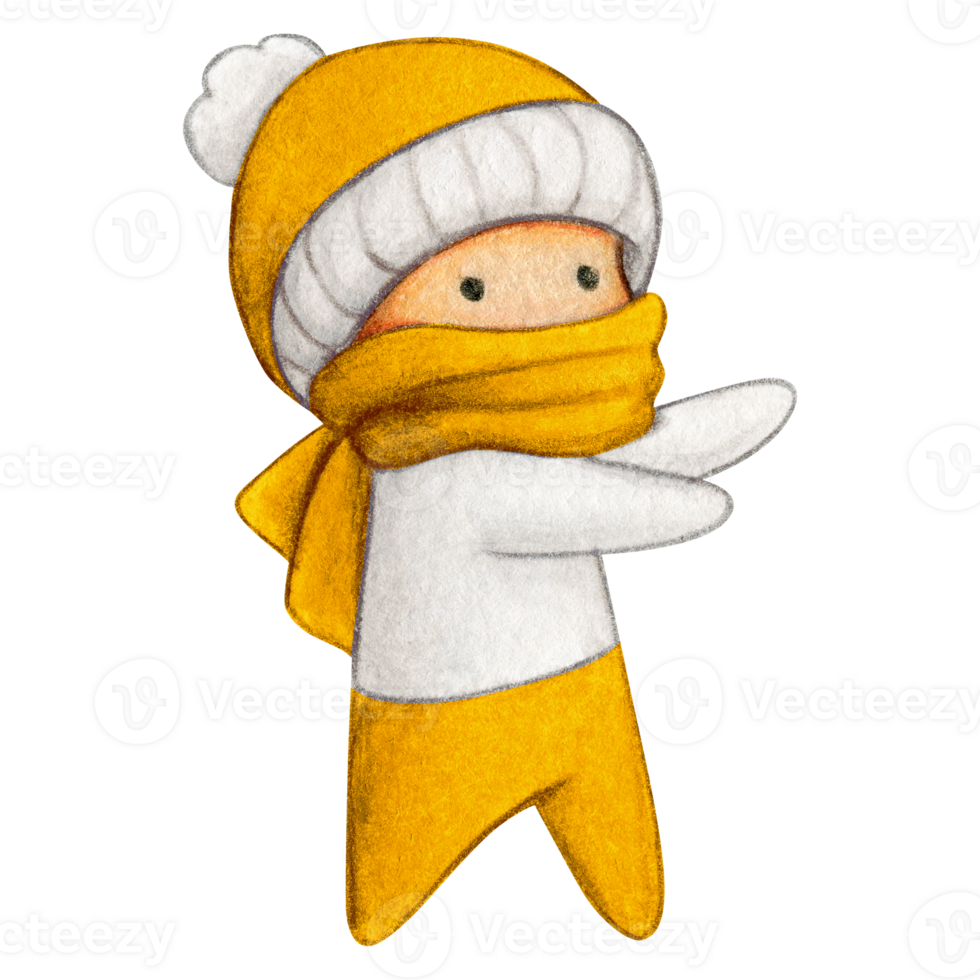 Watercolor hand drawn cute winter character png