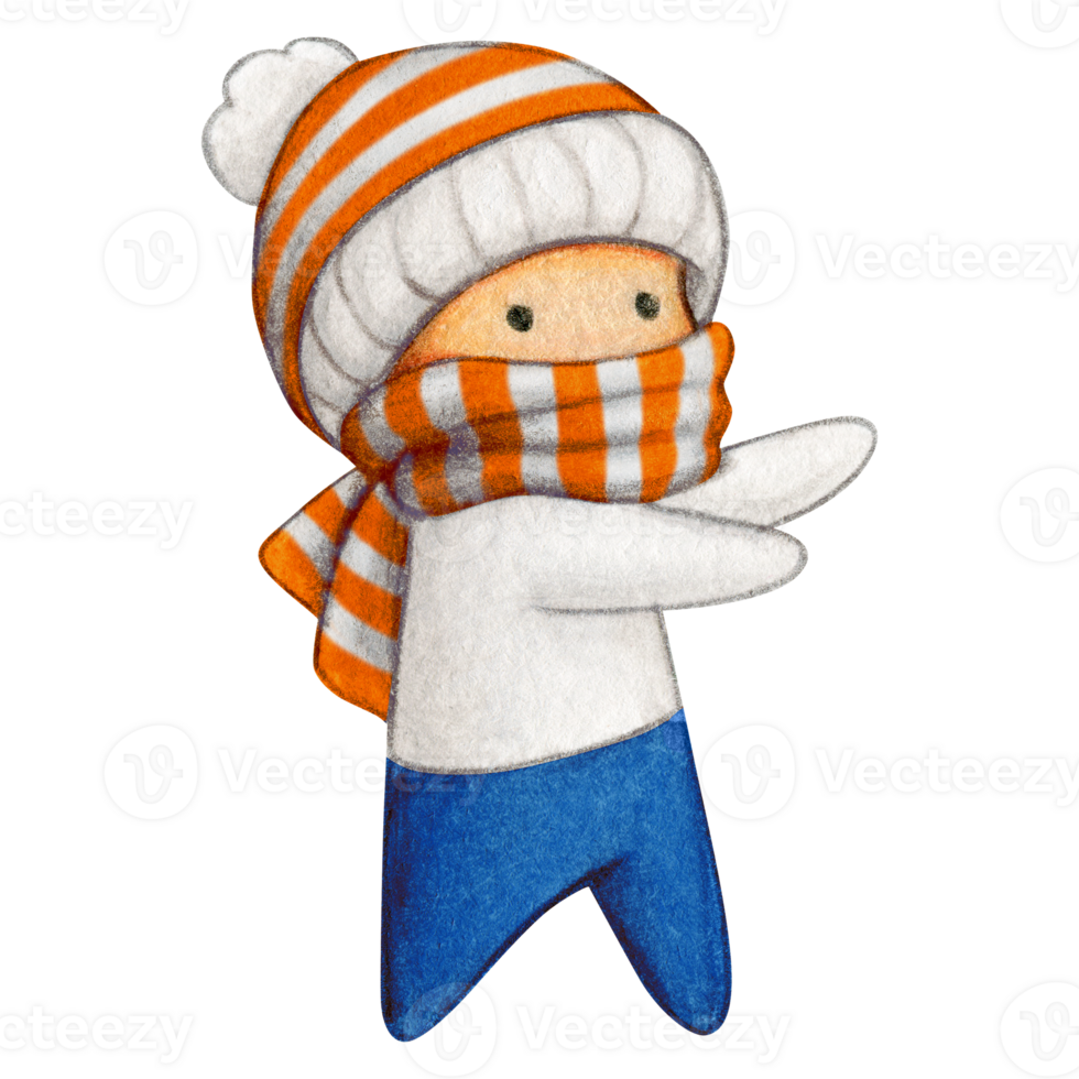 Watercolor hand drawn cute winter character png