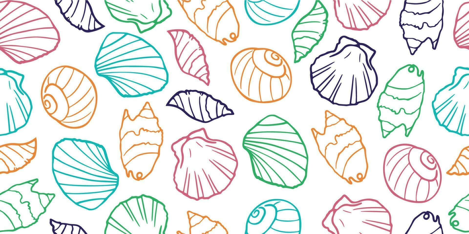 Sea shells seamless pattern. Summer beach hand drawn seaside vector print. Creative color summer modern texture for fabric, wrapping, textile, wallpaper, apparel.