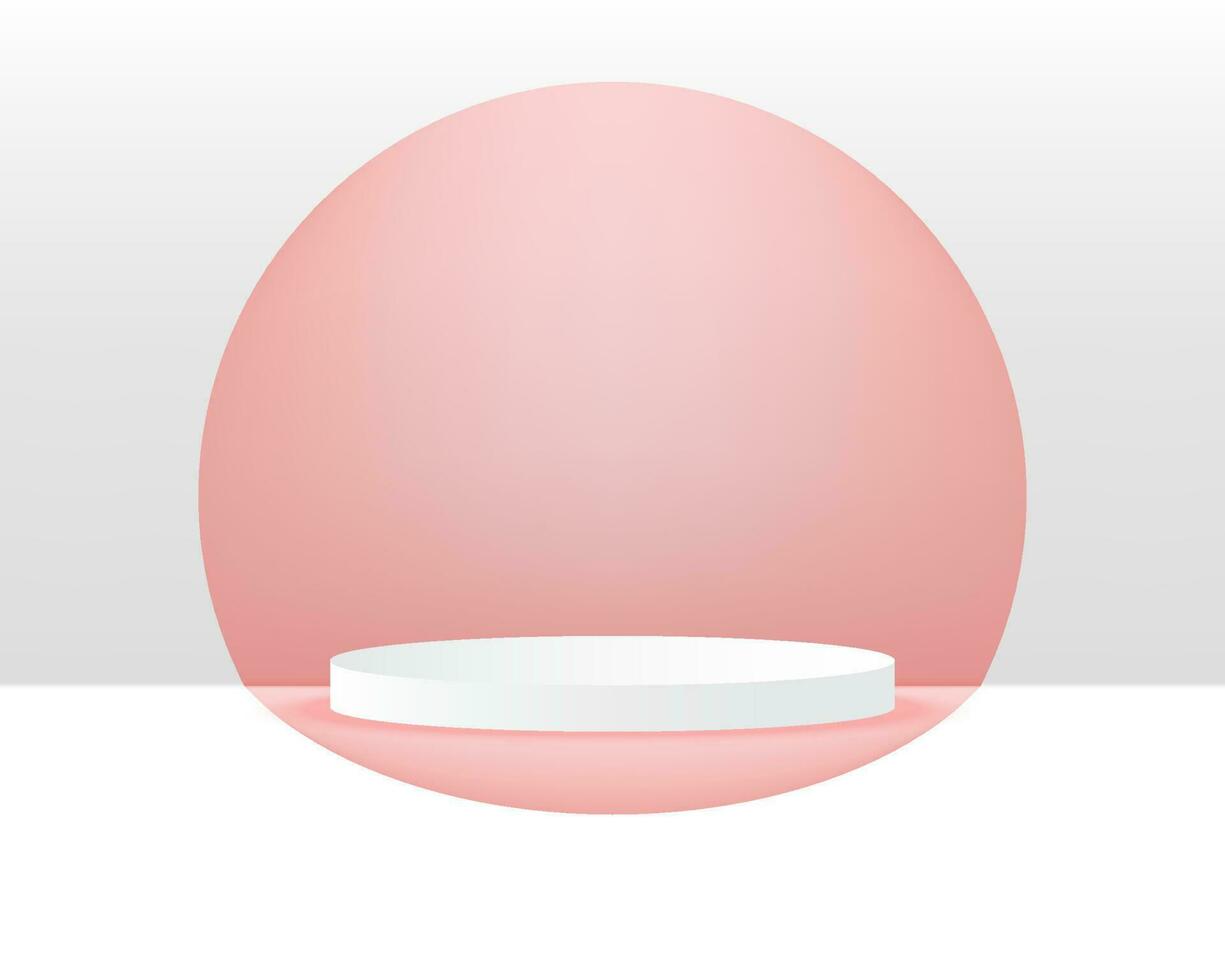 vector 3d Abstract white podium display on top of the Pink circles in white background