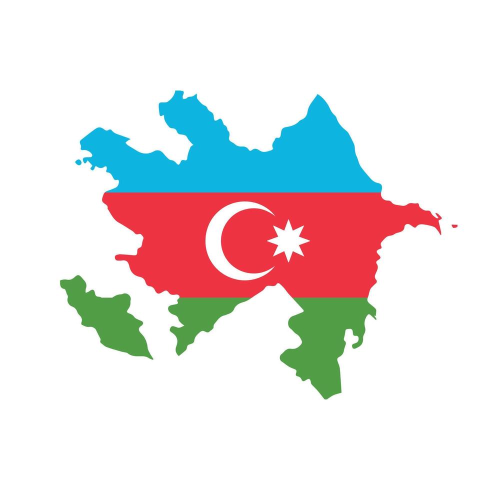 Map of Azerbaijan with national flag on white background. Vector illustration.
