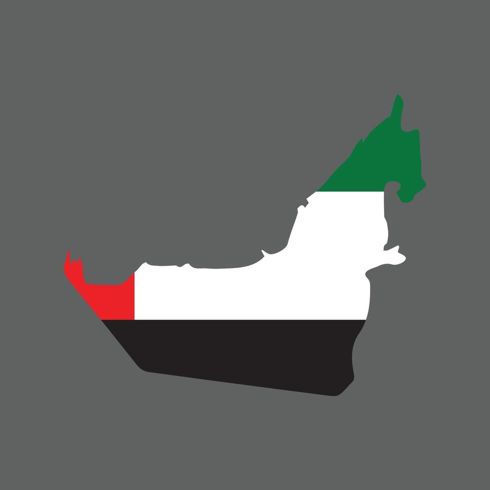 United Arab Emirates map with flag on grey background. Vector illustration.