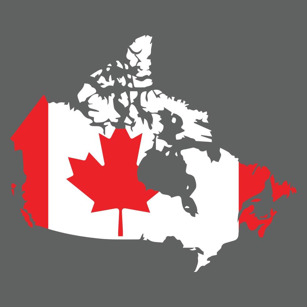 Canada map with national flag deep details gray background vector illustration