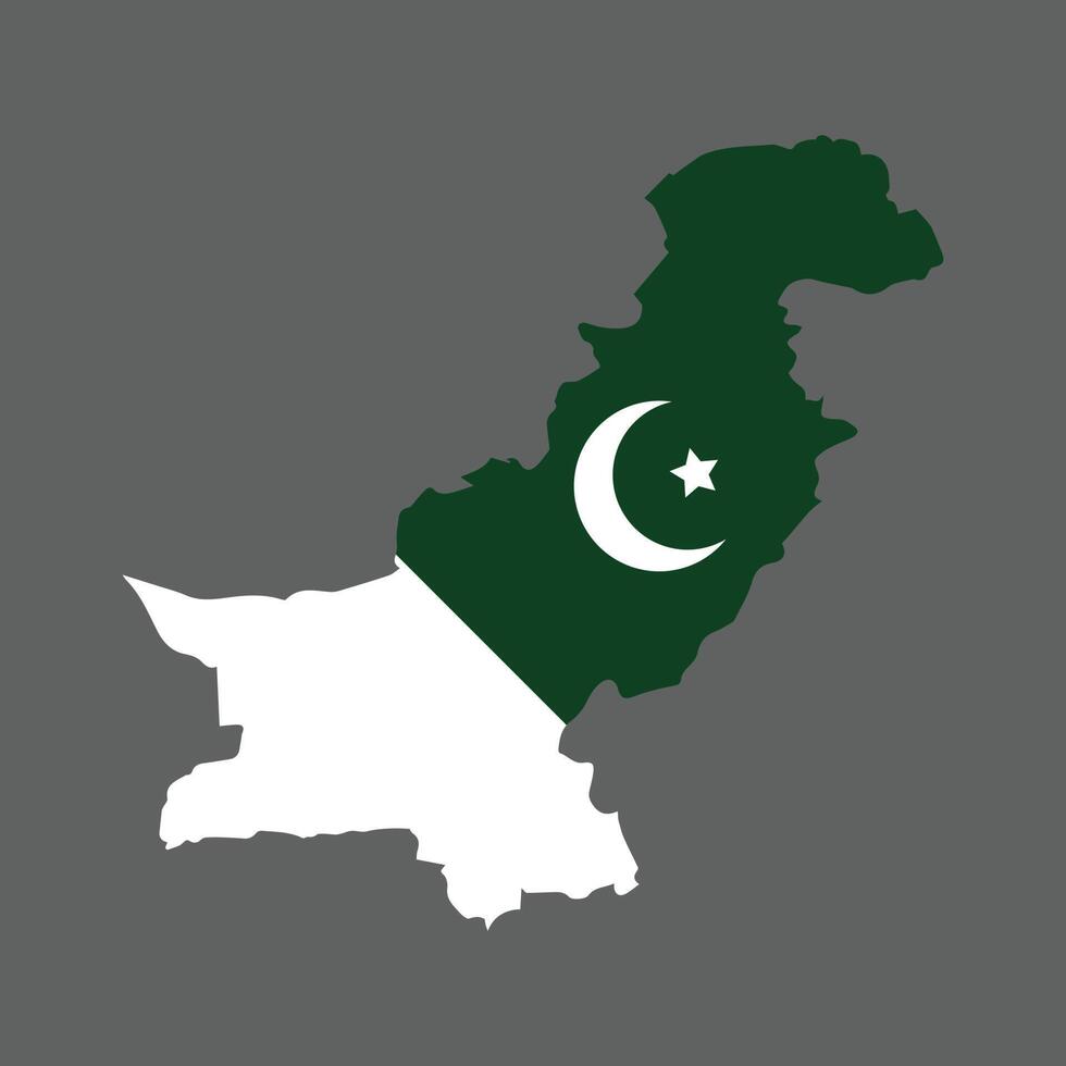 Map of Pakistan with Pakistani flag on gray background. Vector illustration.