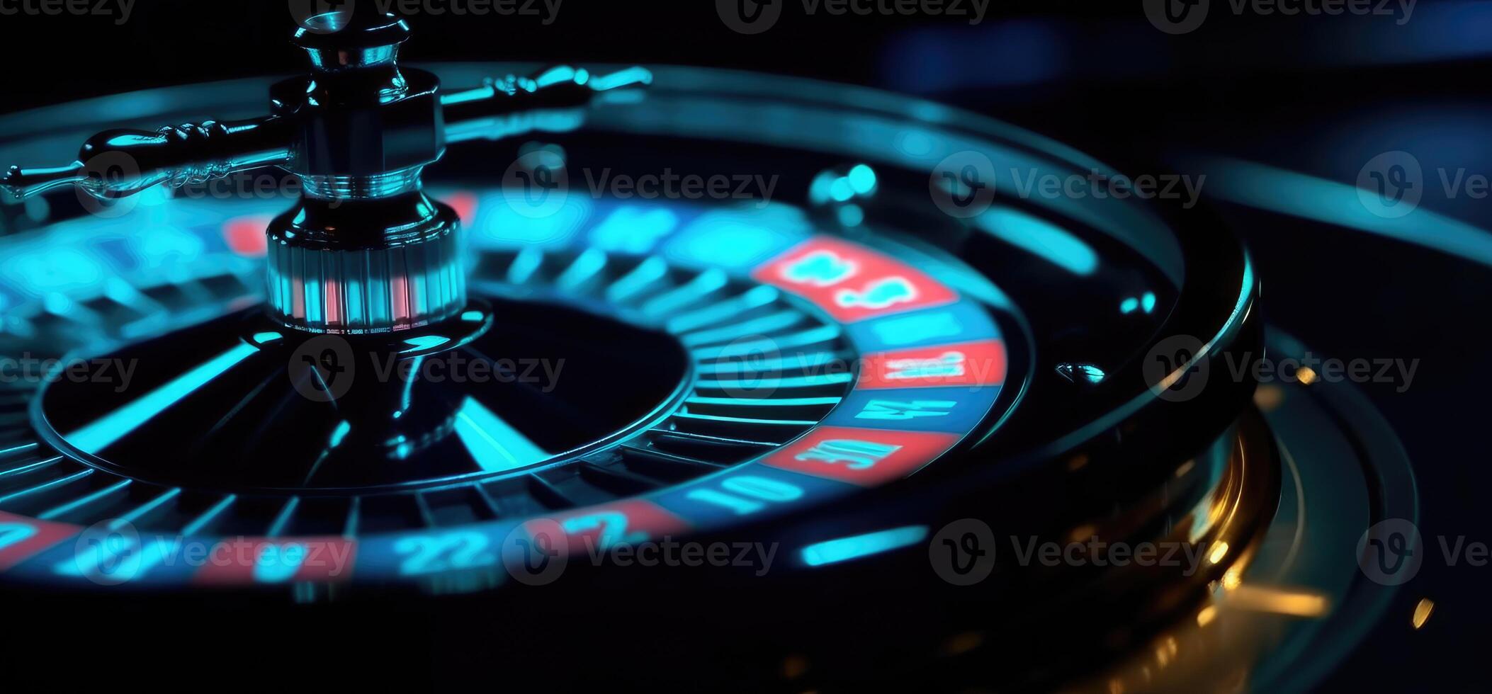ruleta rueda con azul antecedentes y luces, casino foto. generativo ai foto