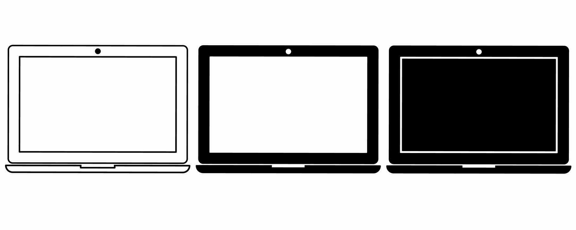 outline silhouette laptop icon set isolated on white background vector