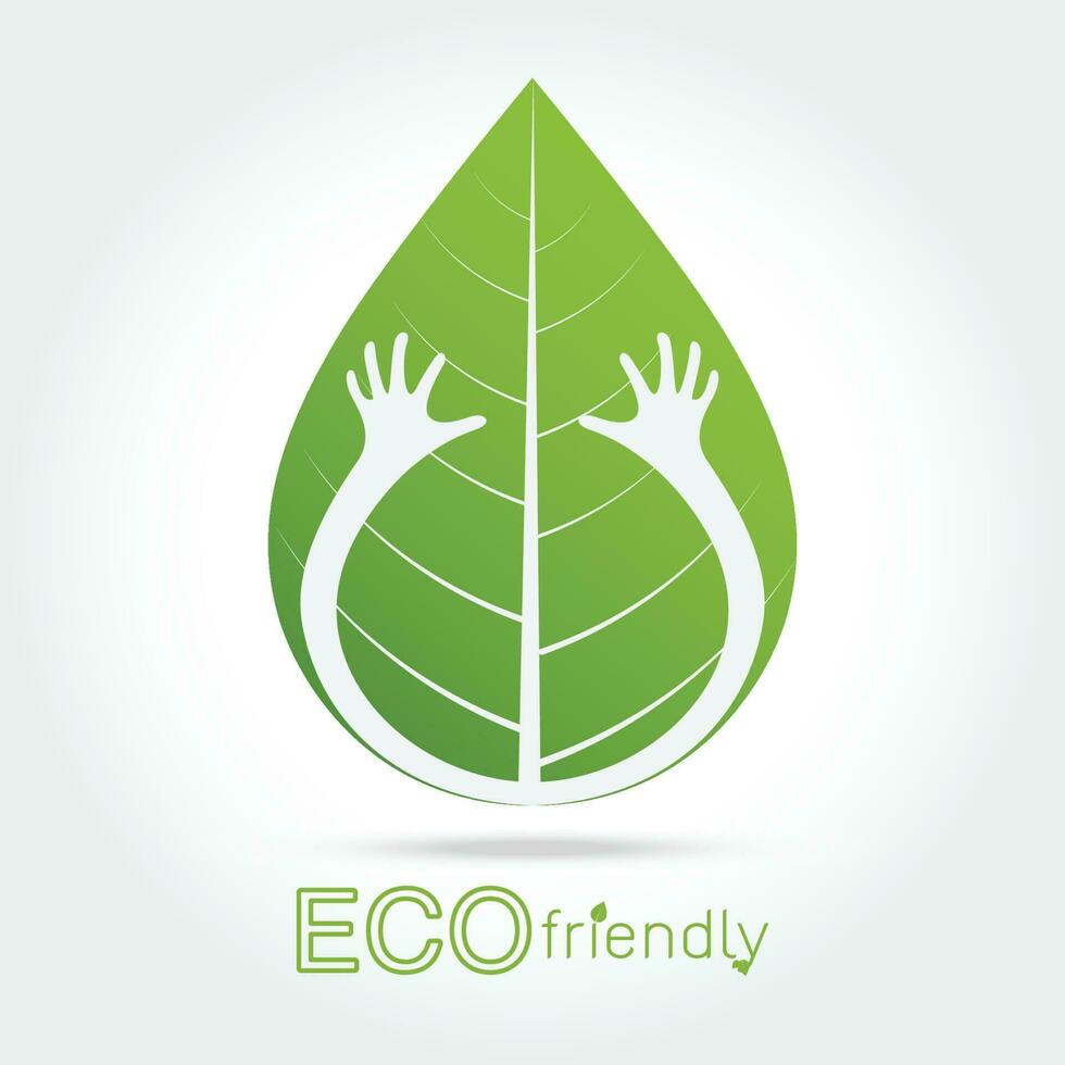 Eco friendly isolate hand hug leaf concept vector