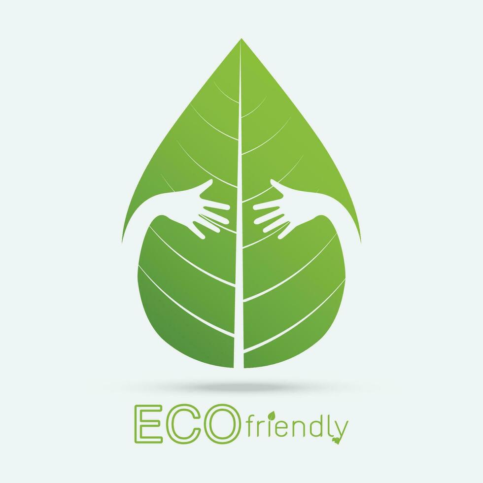 Eco friendly isolate hand hug leaf concept vector