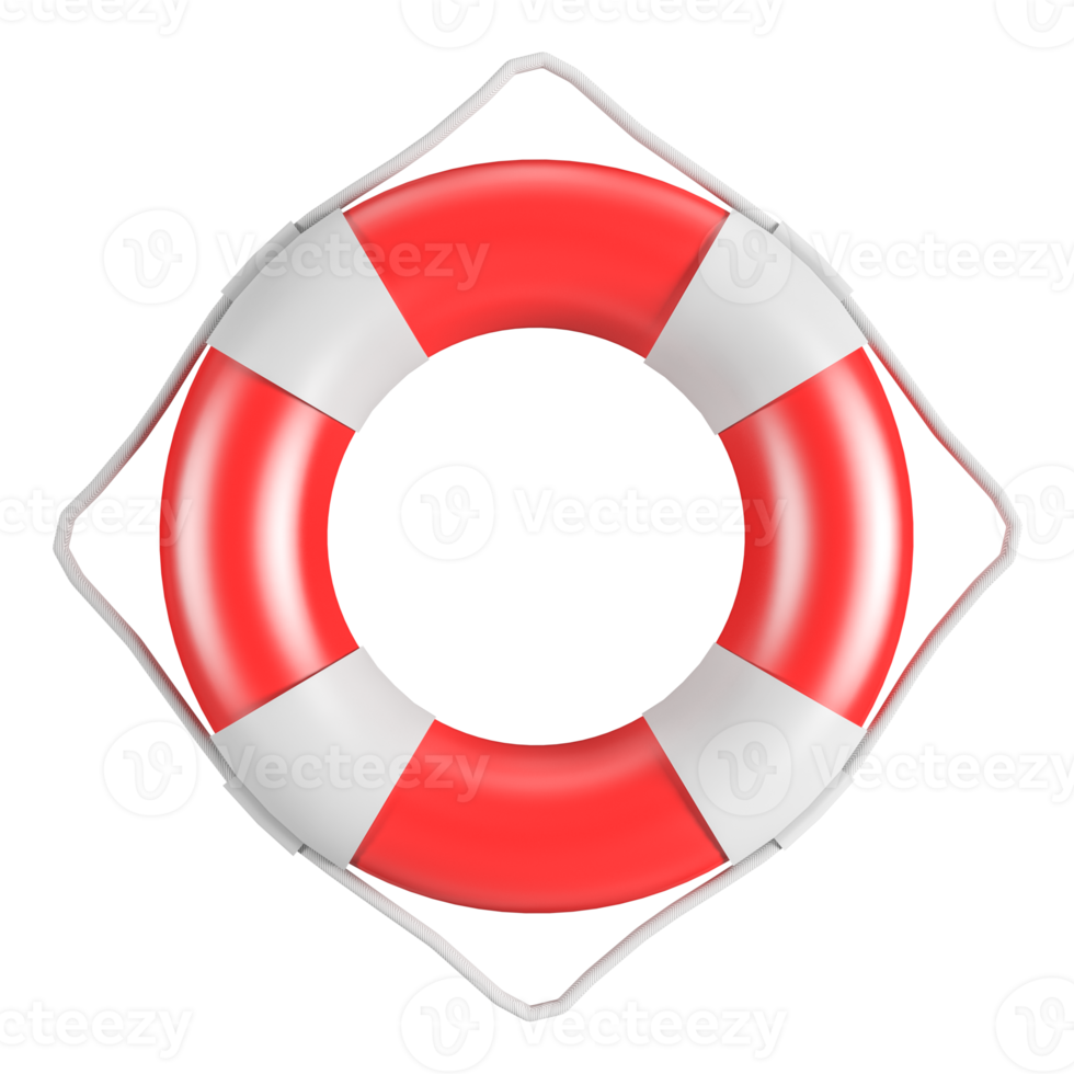 Red and white lifebuoy with rope png