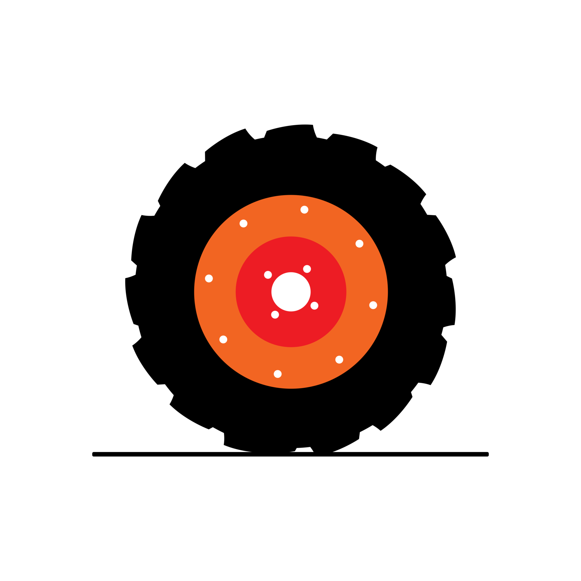 Black tractor wheels lay vertically on the ground 23290799 PNG