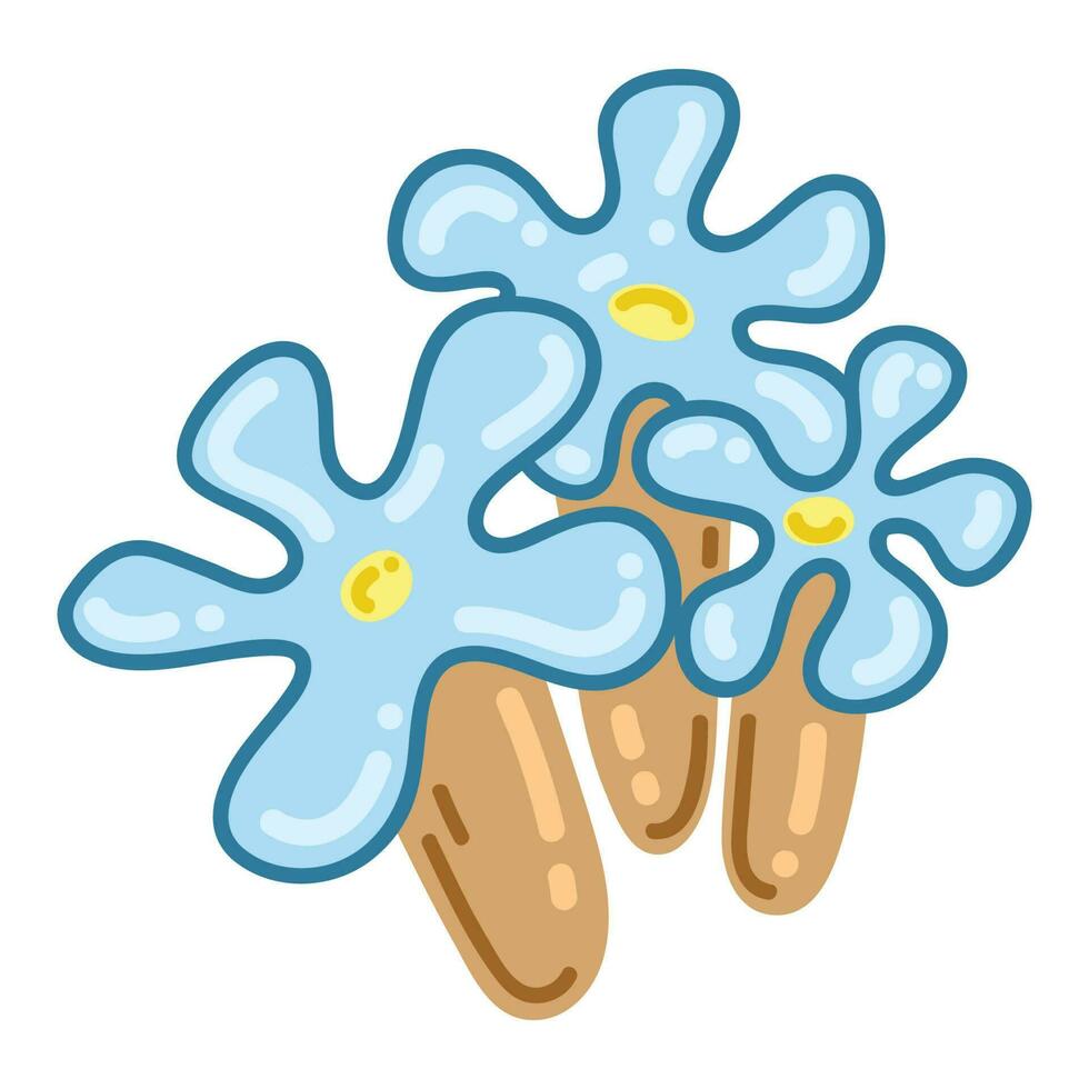 marine blue flowers with actin and corals. Cartoon vector