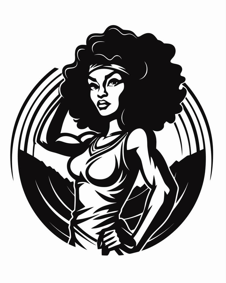 Woman with Afro Black and White vector