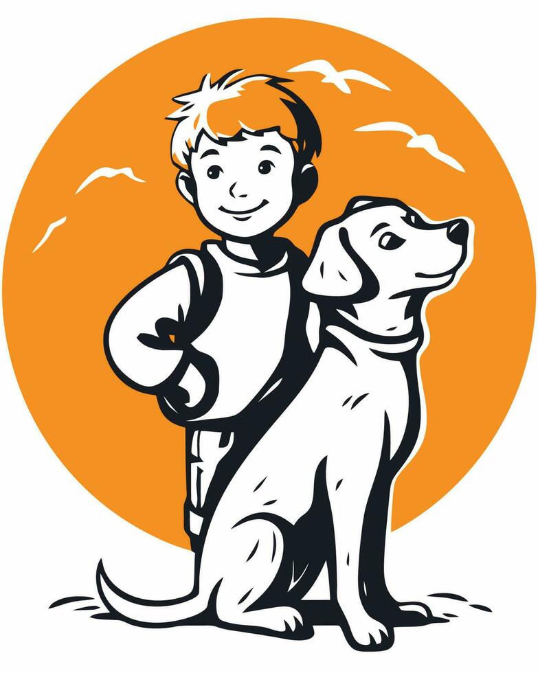 chico y perro logo vector