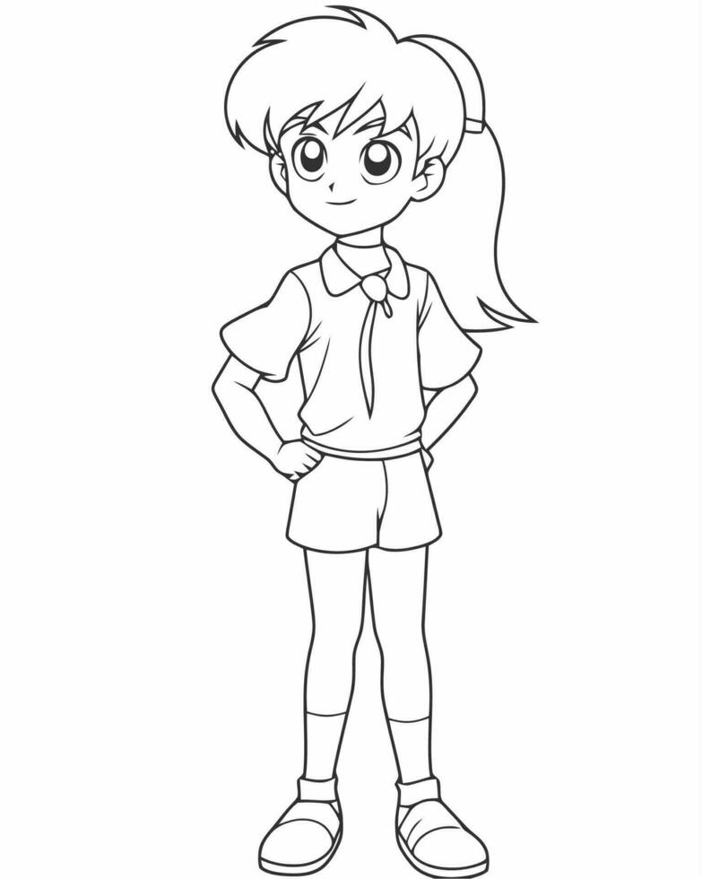 Youthful anime girl coloring page vector