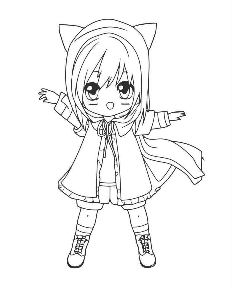 Anime girl coloring page vector