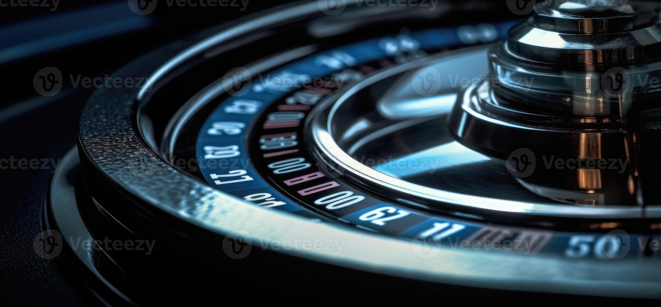 Roulette wheel with blue background and lights, casino photo. photo