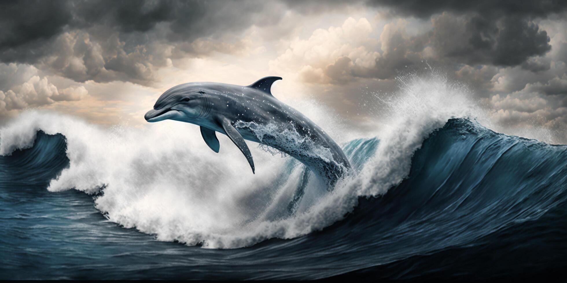el delfín es saltando desde el mar con ai generado. foto