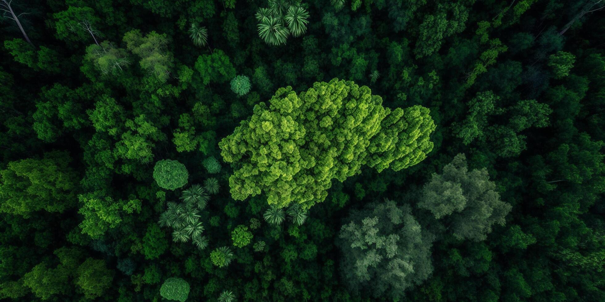 The aerial top view of forest with . photo