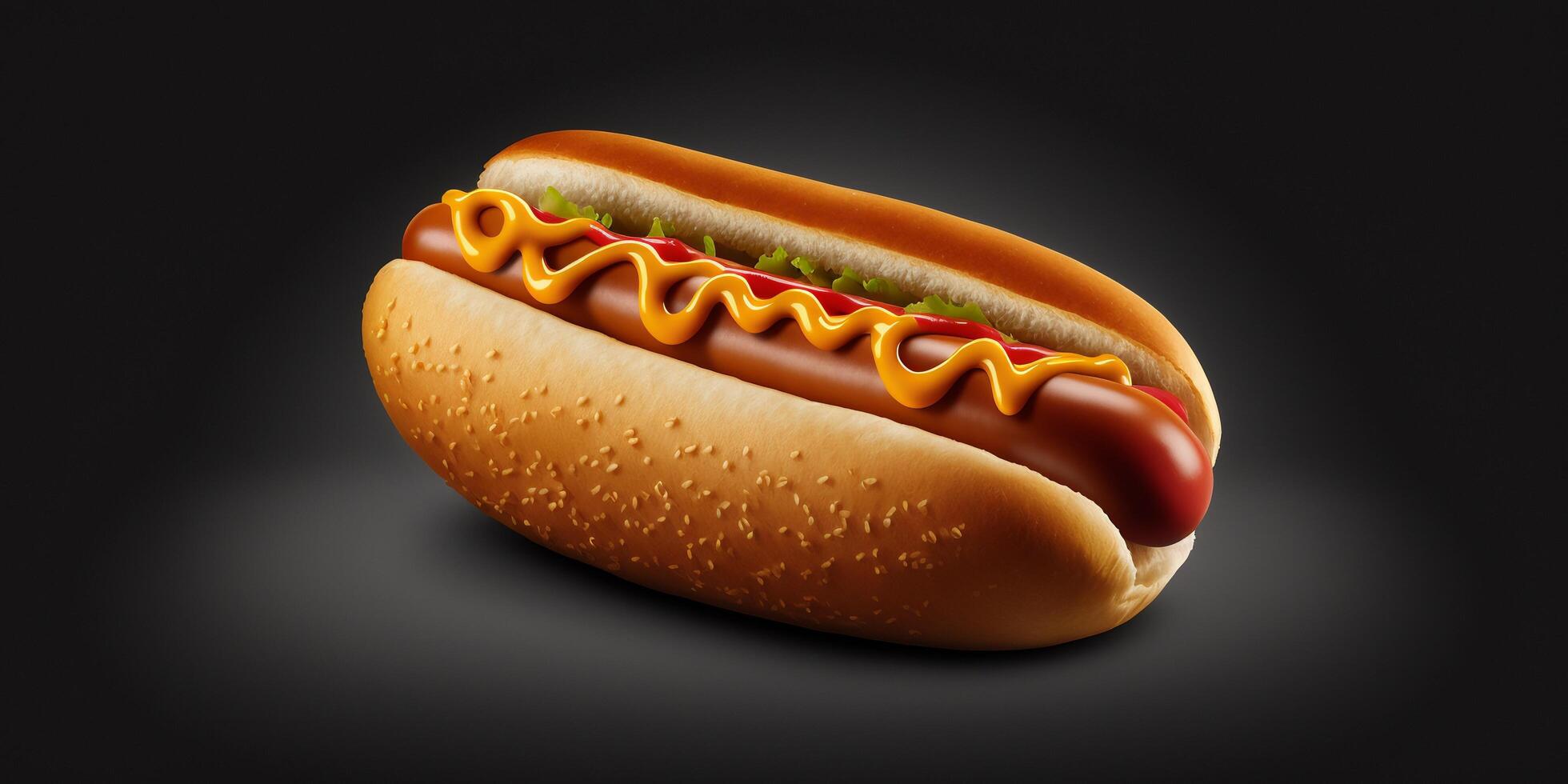 The delicious hotdog in the black background with . photo