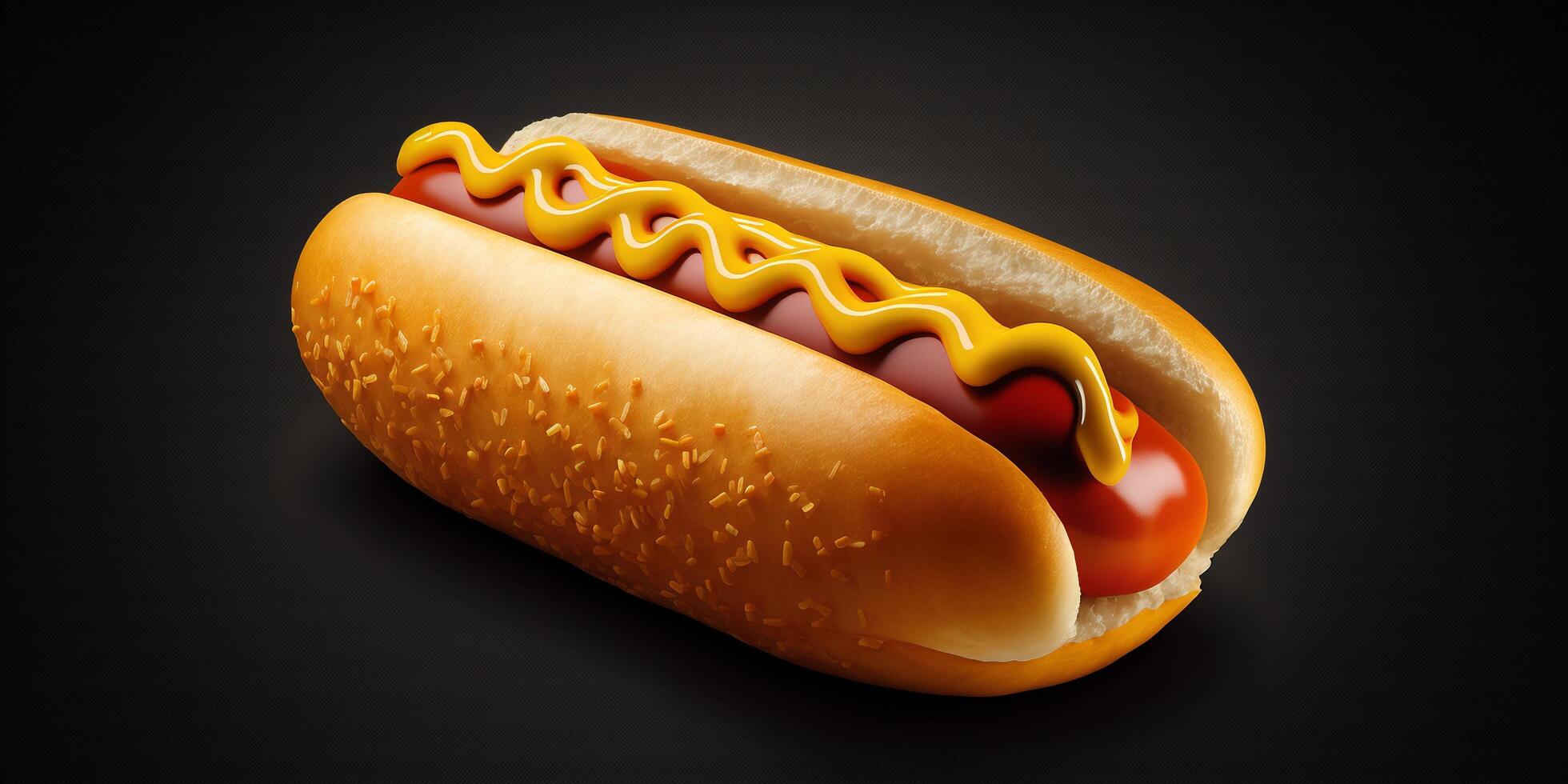 The delicious hotdog in the black background with . photo