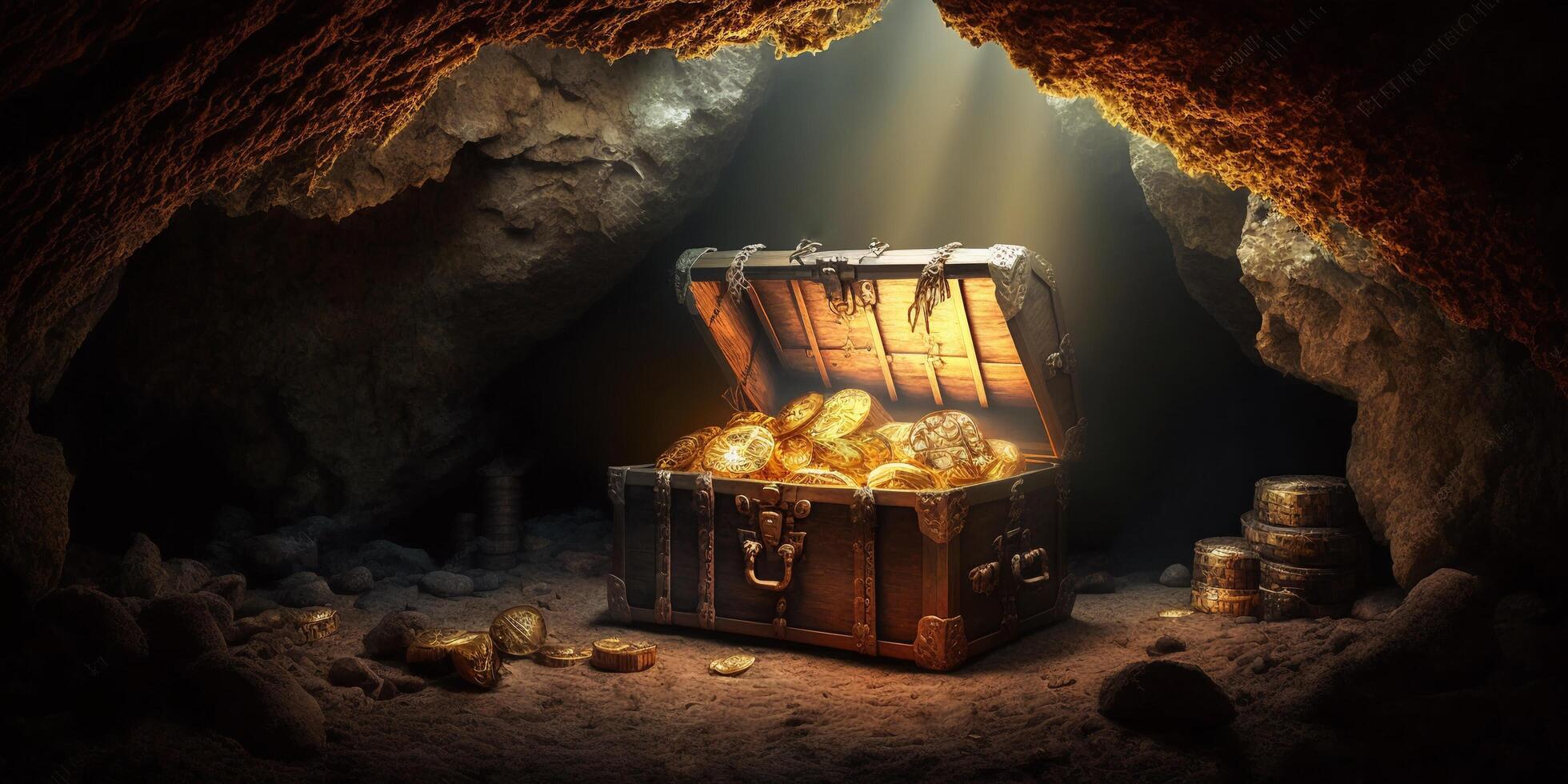 The pirates treasure in the cave with . photo