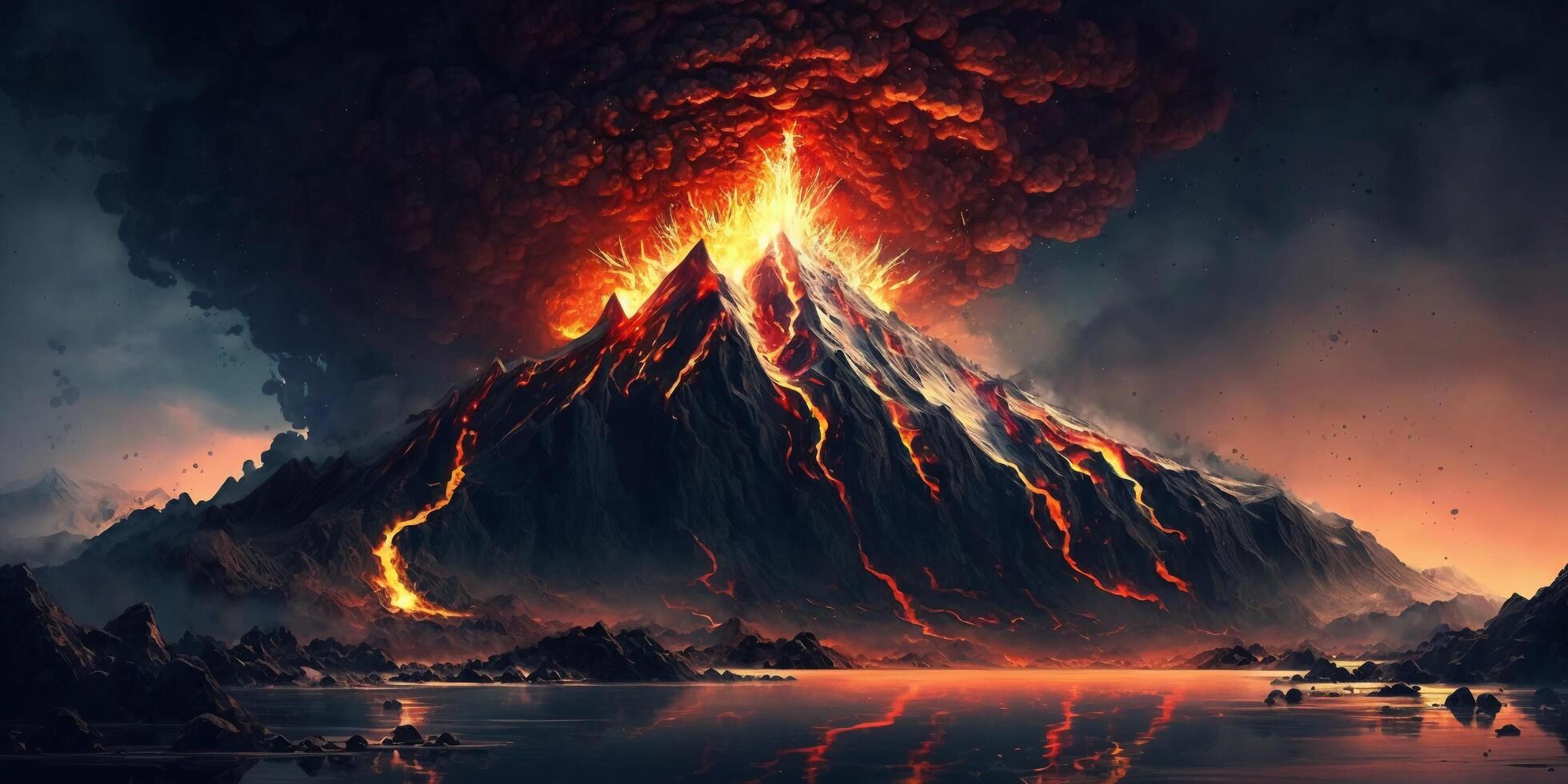 The volcanic eruption with . photo