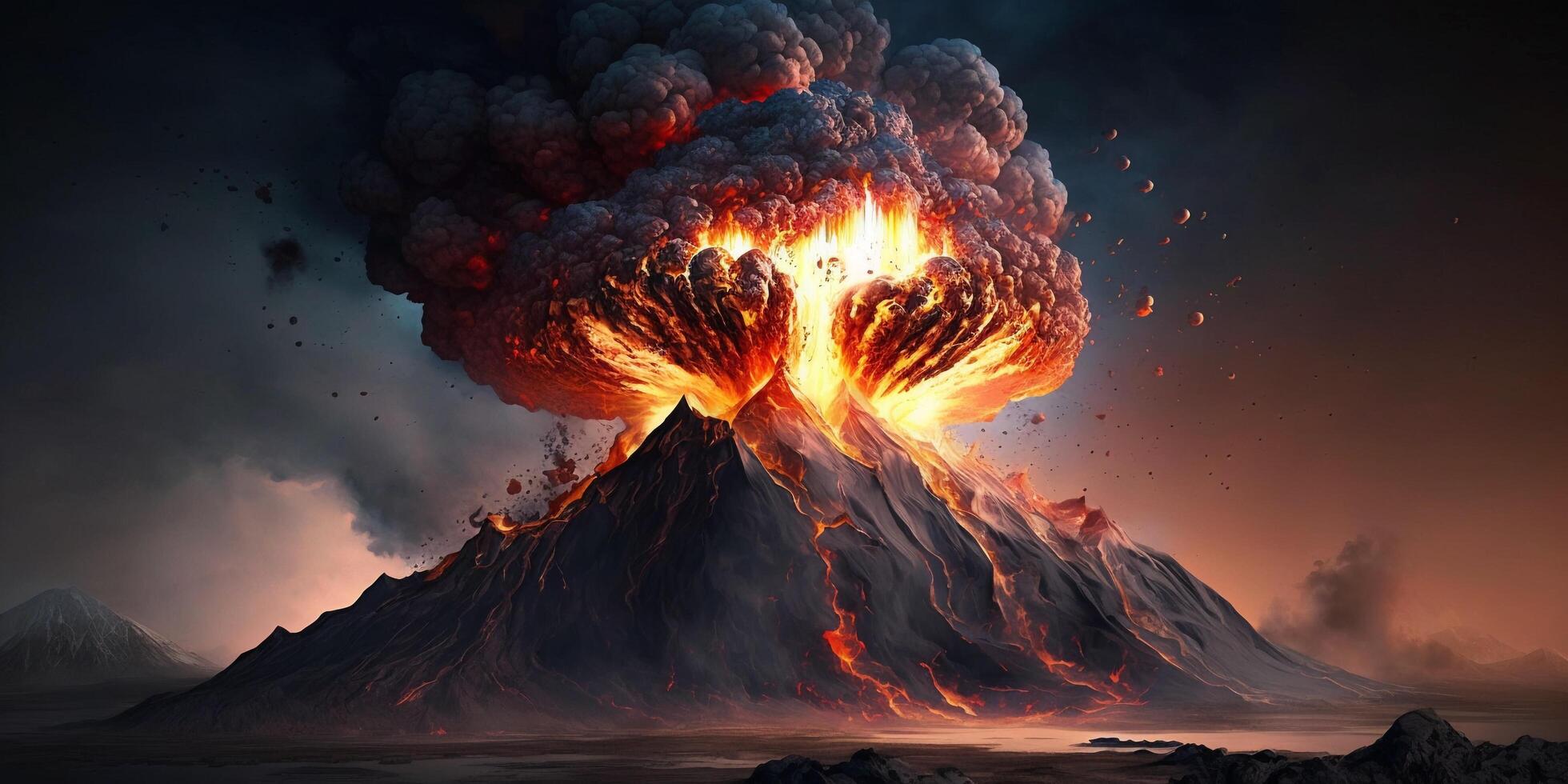 The volcanic eruption with . photo