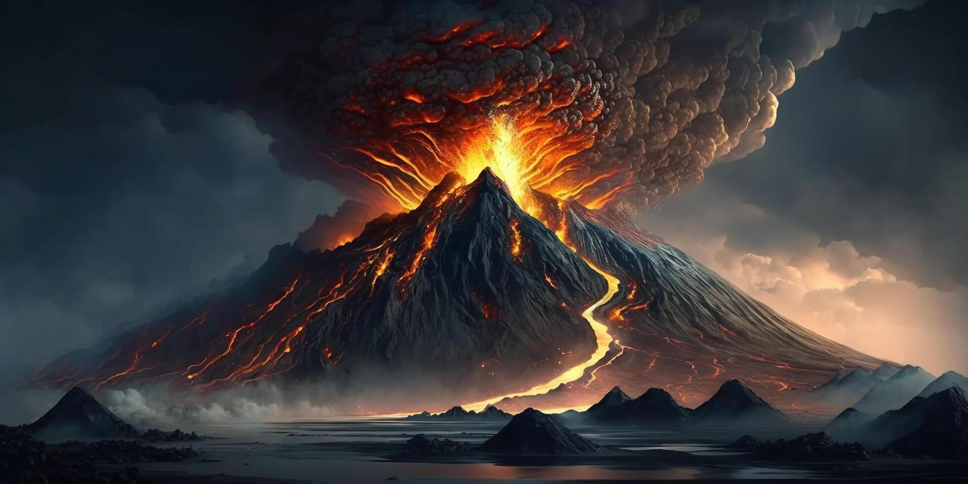 The volcanic eruption with . photo