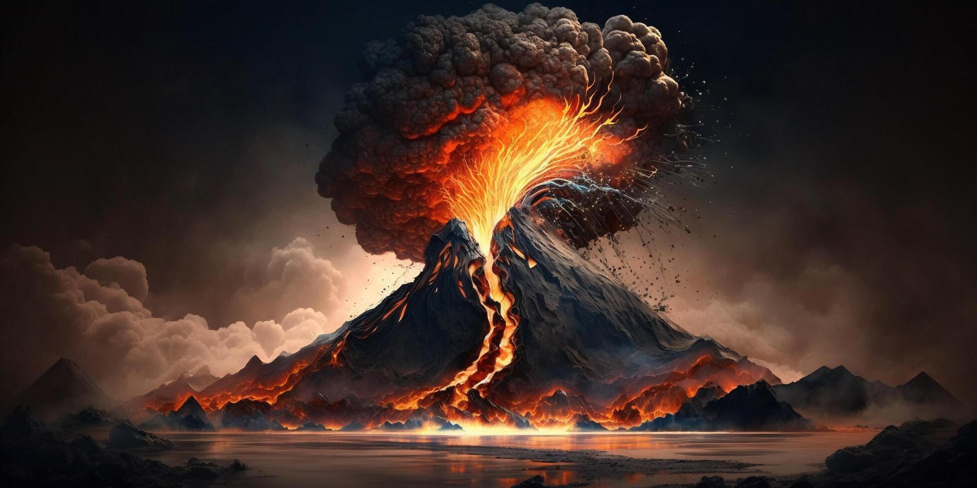 The volcanic eruption with . photo