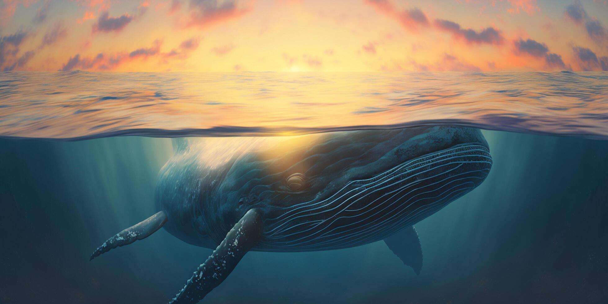 The whale is swimming in the underwater sea with . photo