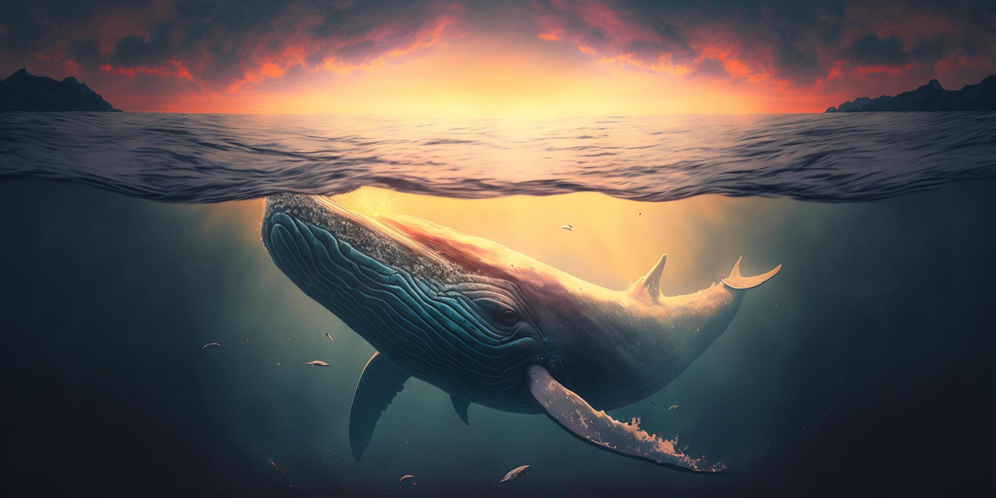 The whale is swimming in the underwater sea with . photo