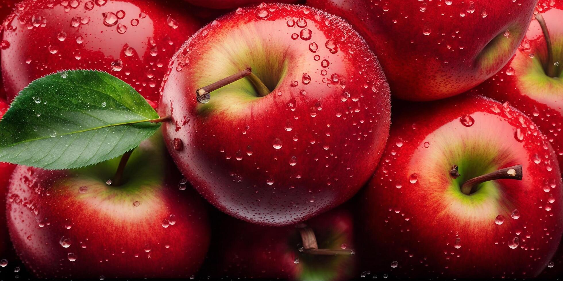 Red apples with water drop and . photo