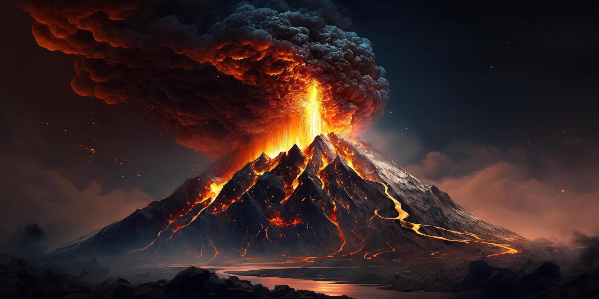 The volcanic eruption with . photo