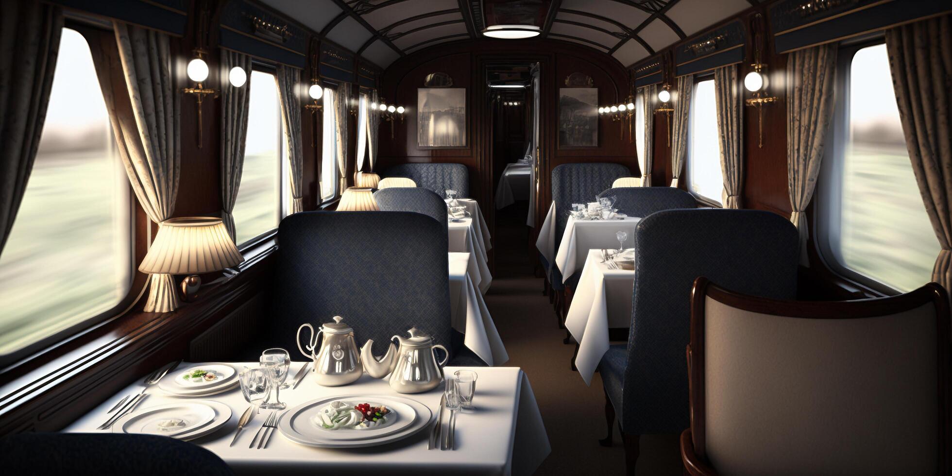 The luxurious dining in the train with . photo