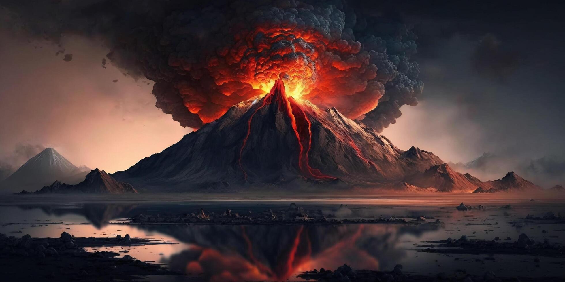 The volcanic eruption with . photo