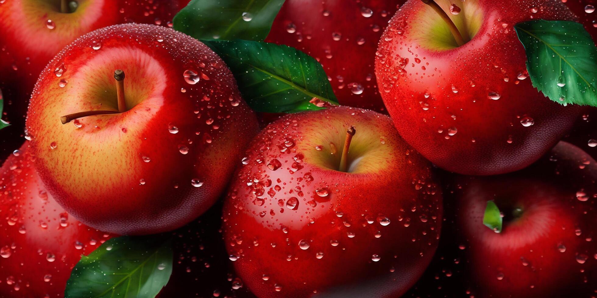 Red apples with water drop and . photo