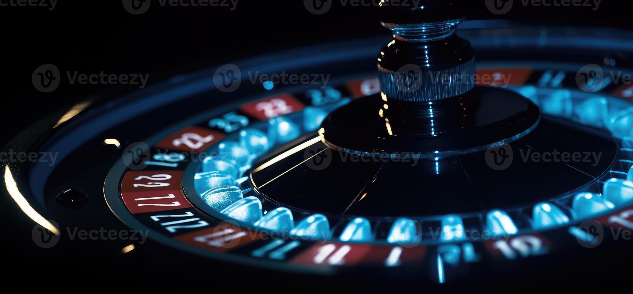 Roulette wheel with blue background and lights, casino photo. photo