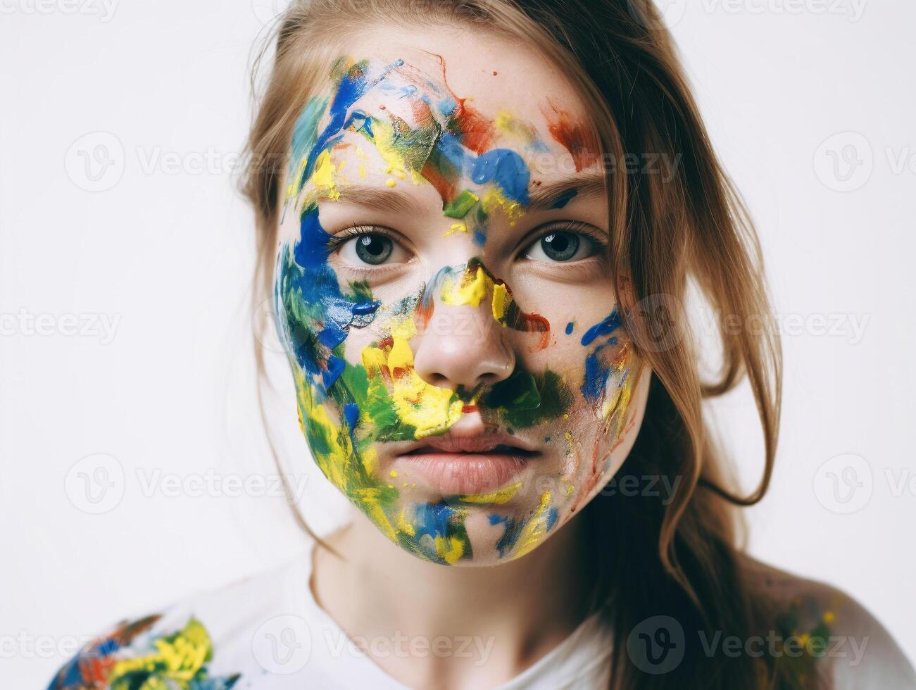 A woman with face paint created with technology photo