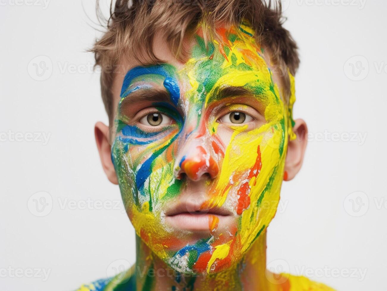 A man paints his face created with photo