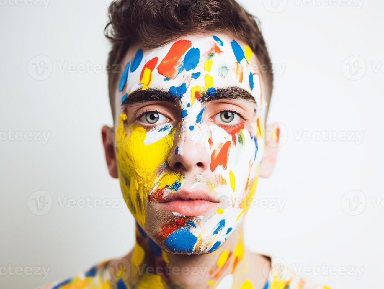 A man paints his face created with photo