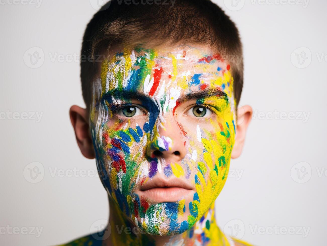 A man paints his face created with photo