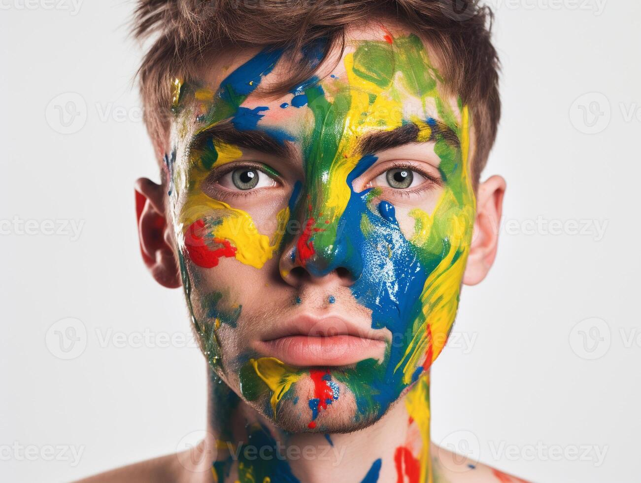 A man paints his face created with photo